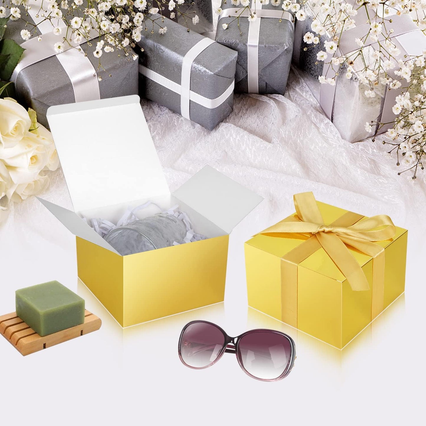 COTOPHER Small Gift Boxes 10 Pack 6x6x4 inches Gold Gift Boxes with Lids for Gifts, Crafting, Wedding Party Favor, Cupcake Box, Candy, Bridesmaids Proposal Box