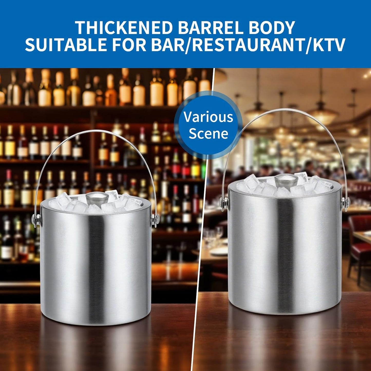 3L Stainless Steel Double-Wall Insulated Ice Bucket with Lid, Tongs & Strainer – Large Ice Bucket for Parties, Wine, Beer, Champagne & Cocktail Bar