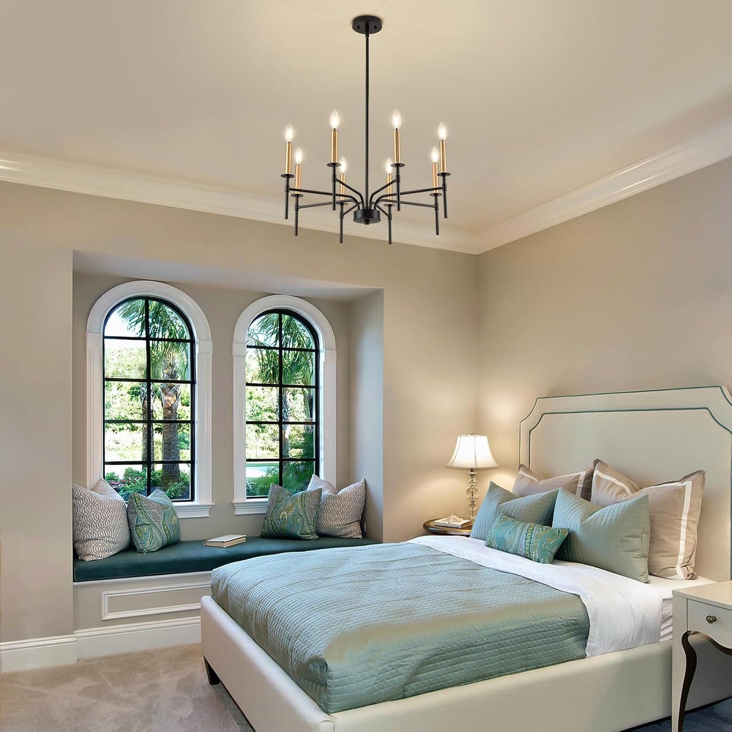 8 Light Modern Farmhouse Black and Gold Chandelier for Dining Room Over Table,Hanging Ceiling Candle Chandeliers Pendant Light Fixture for Living Room Staircase Entryway Foyer Kitchen