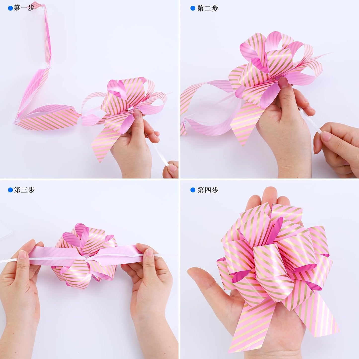 FORBINBO 12 Pieces Stripe Pull Bow Large Gift Wrapping Pull Bows with Ribbon for Christmas Presents Wedding Gift Wrapping Baskets