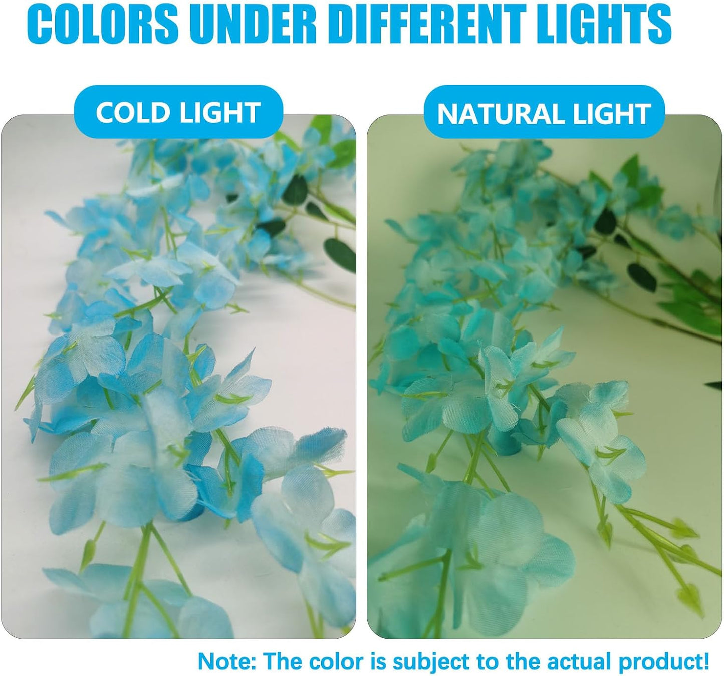 24 Pack Lake Blue Wisteria Hanging Flowers, 3.4 Ft Fake Hanging Flowers, Artificial Wisteria Garland Vines for Wedding Room Backdrop Outdoor Patio Garden Decoration