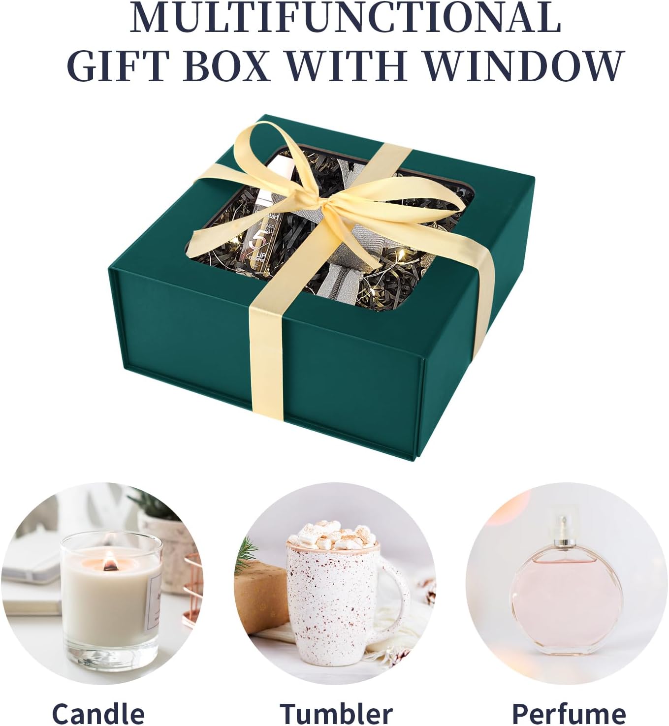 TIACABO Green Gift Box with Window,7.5"x7.5"x3.1" Bridesmaid Boxe for Gifts Giving,Birthday Gift Boxes with Magnetic,Closure Lid Gifts Boxes for Presents,Cute Box,Luxury for Gift Packaging
