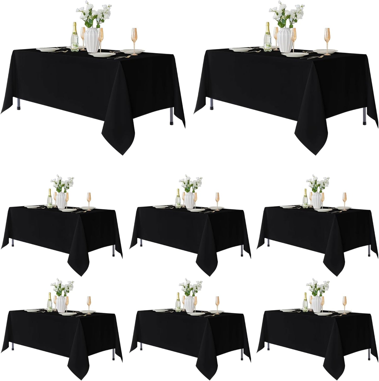 Fitable 8 Pack Rectangle Tablecloths: Stain Resistant Wrinkle Free Fabric Table Clothes, Washable Reusable Polyester Table Covers for Wedding Party Birthday Banquet Reception(Black, 60x102 Inch)