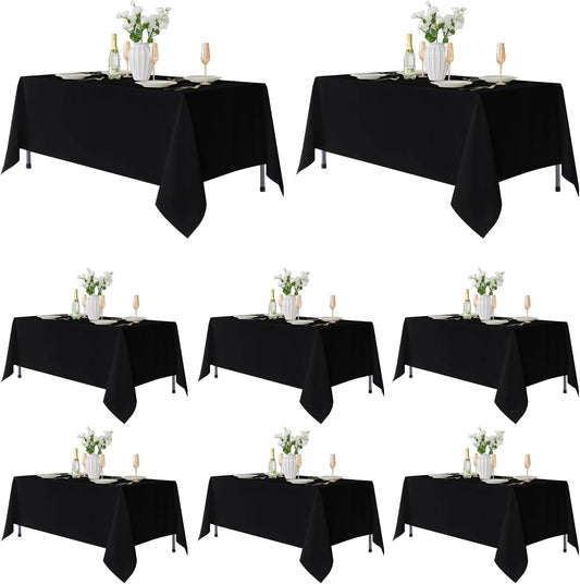 Fitable 8 Pack Table Cloth Rectangle Table: Stain and Wrinkle Resistant Tablecloth Rectangular, Washable Polyester Tablecloths for Wedding Party Dining Banquet Event Catering(Black, 70x120 Inch)