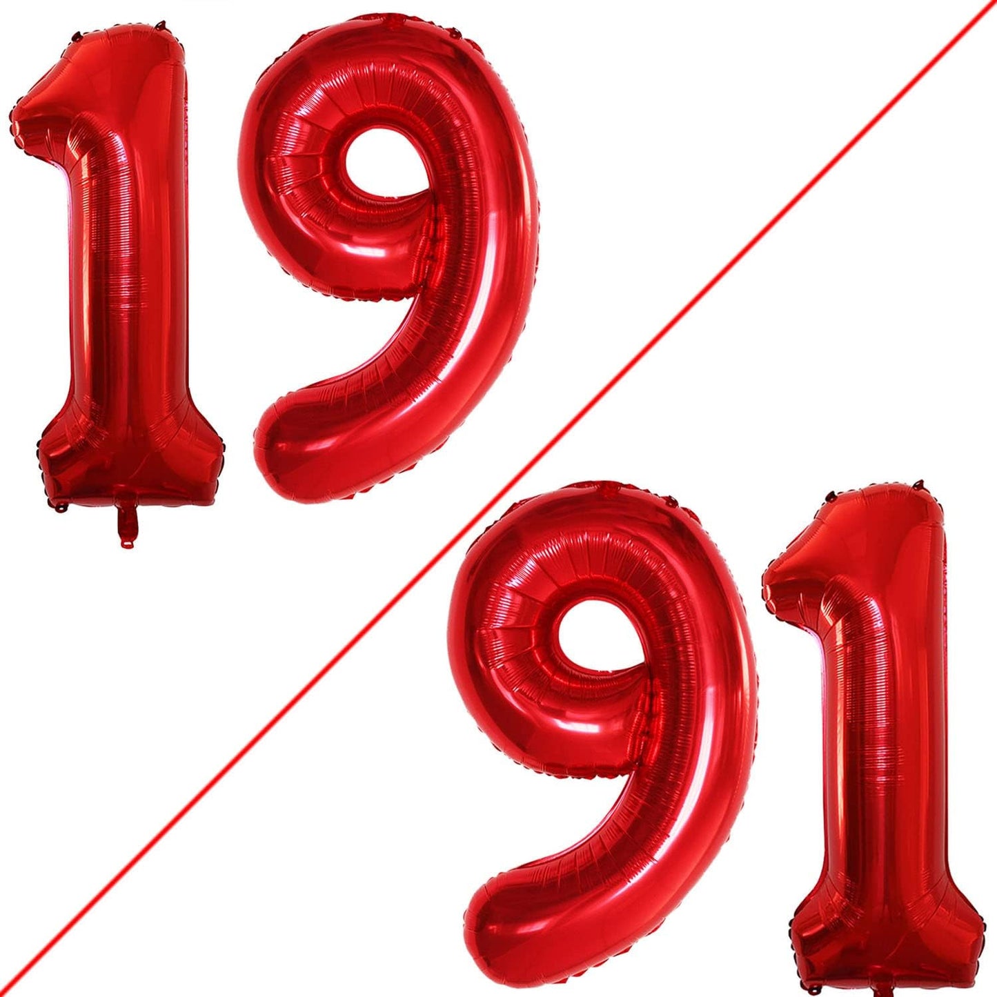 GOER Number 19 Balloons for 19th Birthday Sweet 19 Party Decorations,42 Inch Jumbo Foil Helium 91 Balloons for 91st Birthday Party Decoration (Red)