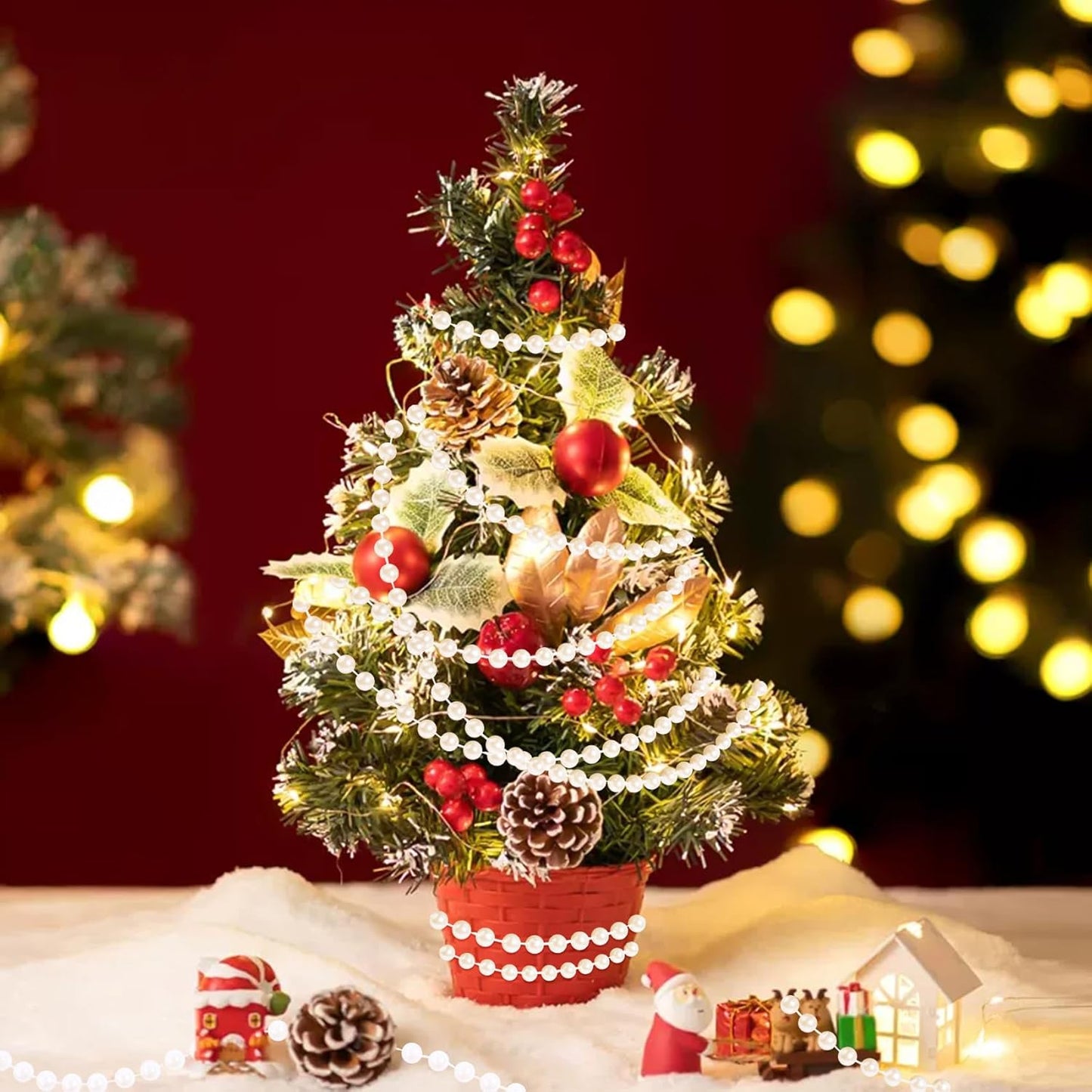 Pearls String Beads 33 Feet Crafts Faux Pearl Roll for Christmas Garland Flowers Wedding Party Jewelry Decoration(3mm White)