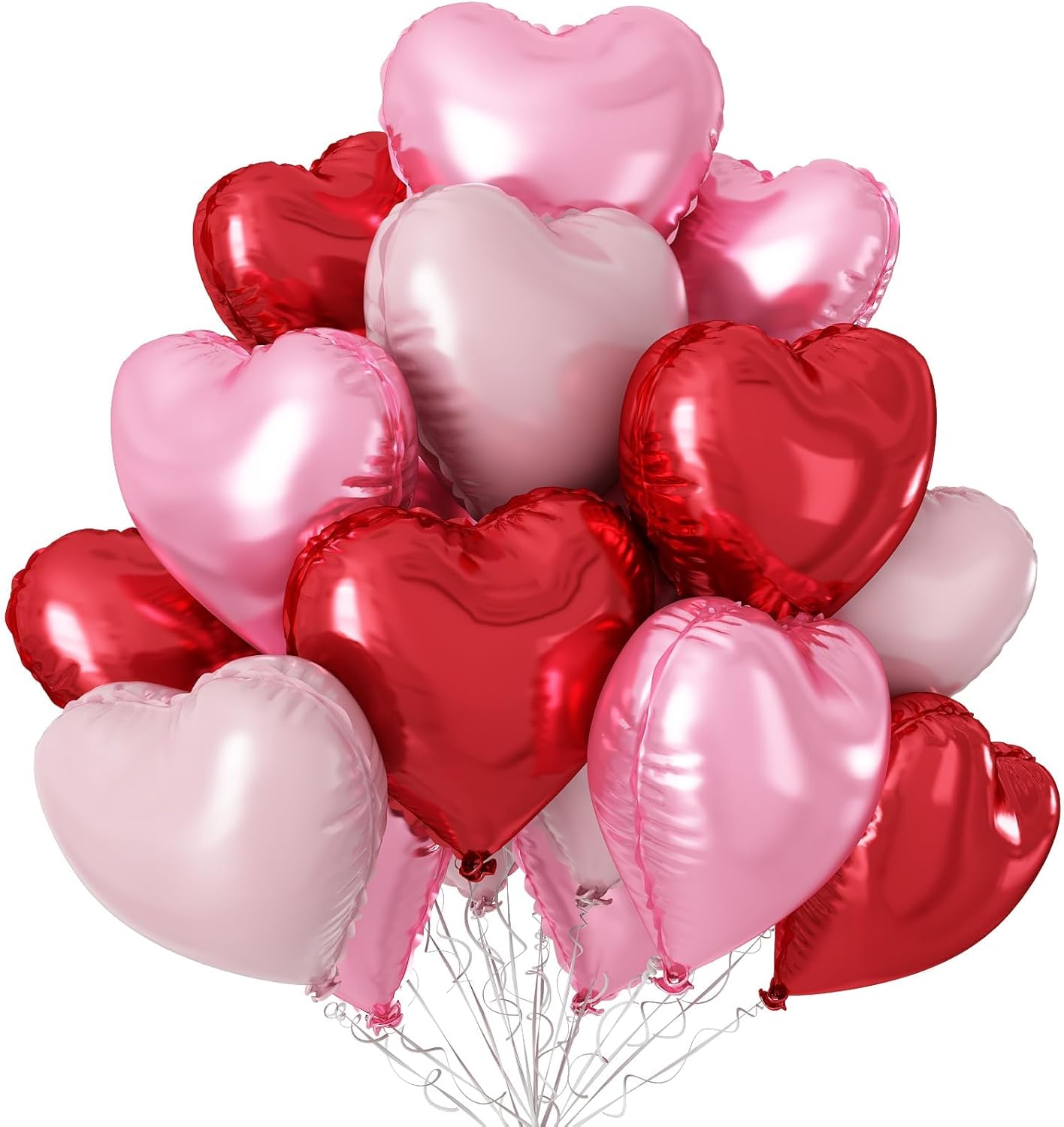 Pastel Pink Red Heart Balloons,12Pcs 18 Inch Baby Pink Foil Love Heart Shaped Balloons for Women Girl Valentines Day Birthday Wedding Engagement Anniversary Party Graduation Baby Shower Decorations