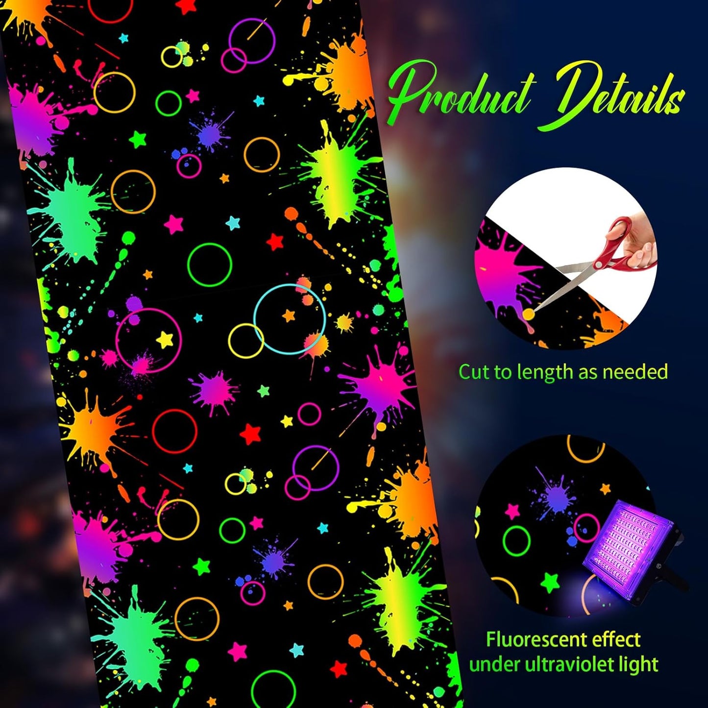 Haull 118 x 39 Inch Neon Light up Dance Floor Glow in The Dark Runner UV Reactive Blacklight Floor Aisle Runner Decor Wall Props for 80s 90s Neon Birthday Party Decorations(Gradient Ink)