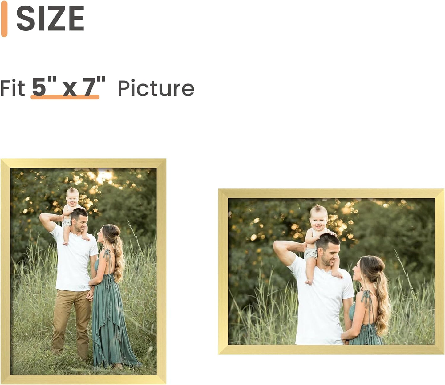 upsimples 5x7 Picture Frame Set of 3, Made of High Definition Glass for 5 x 7 Gold Frames, Wall and Tabletop Display Thin Border Photo Frame for Home Décor