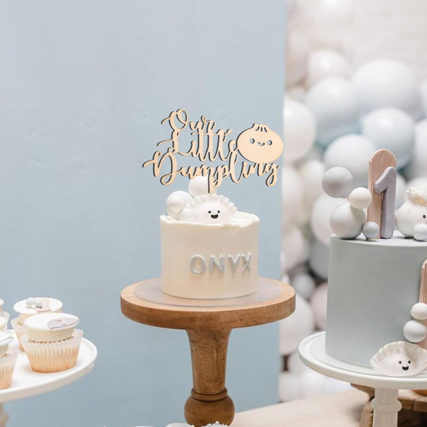 Little Dumpling Wood Cake Topper - Baby Shower Party Decor, Dumpling Themed Party Supplies