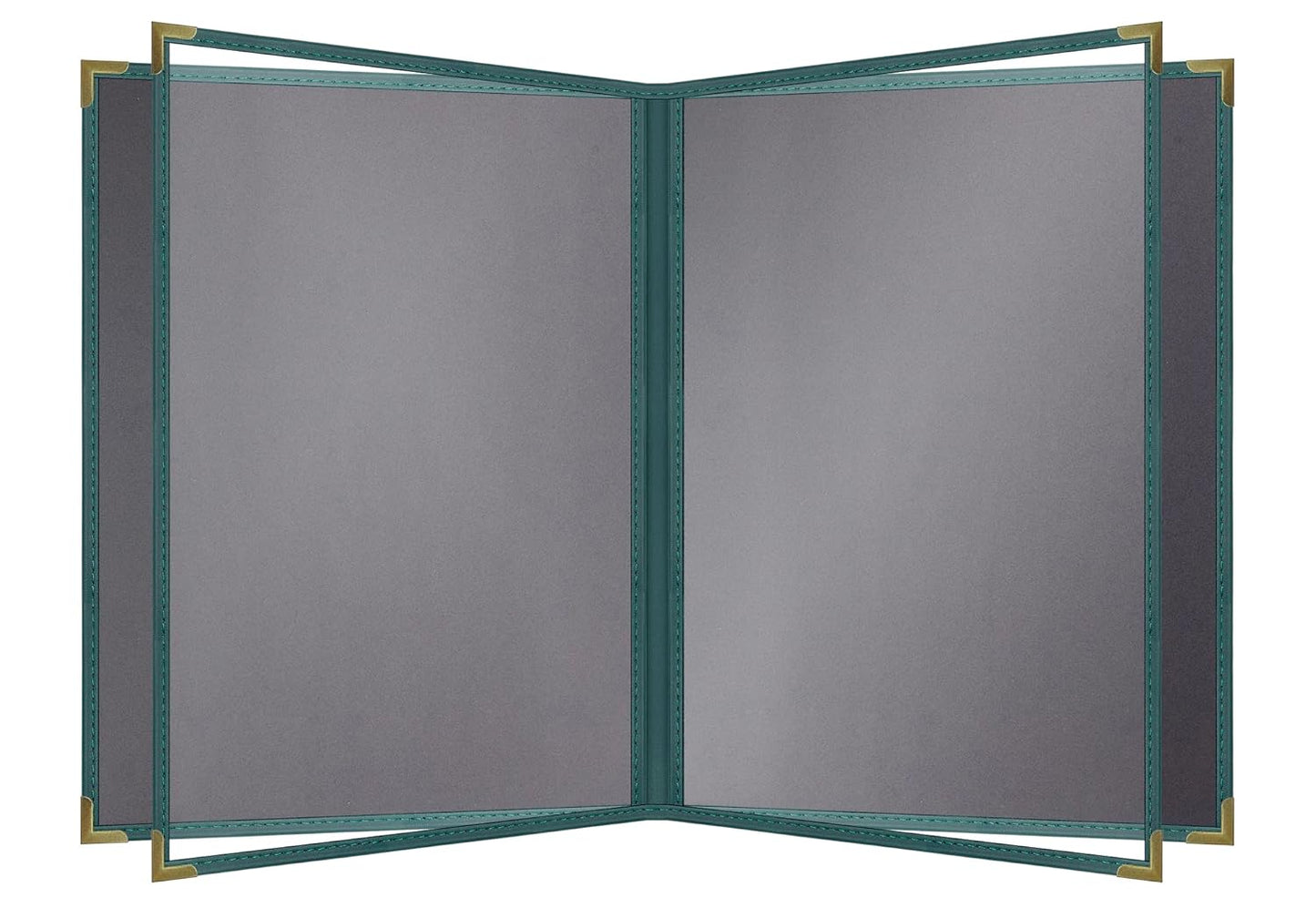 Goodsmart Pajco Style Restaurant Menu Covers – Pack of 10, Side-Loading Menu Holders, Single Stitched Edge, Clear Vinyl Menu Sleeves, Leatherette Trim, Gold Corners, Green, 6 View (8.5" x 11")