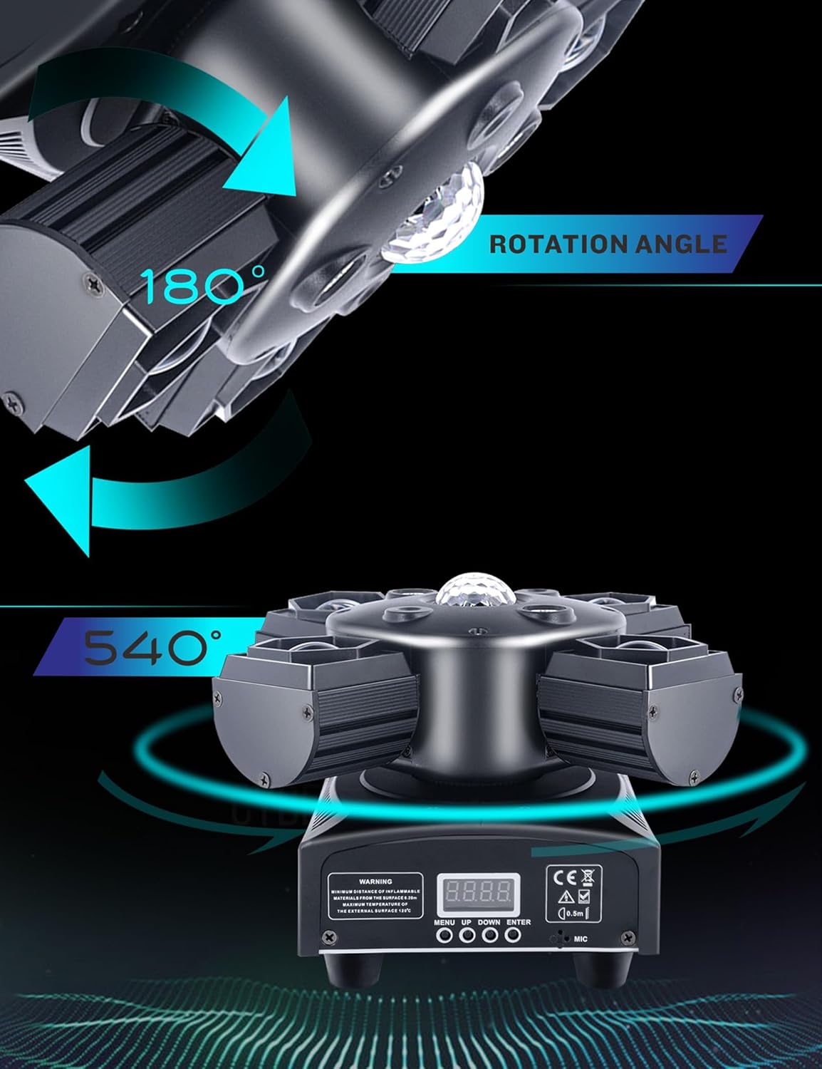 Professional DJ Lights 4-in-1 Moving Head with Red Green Laser & Golden Effects – DMX512/Sound-Activated Control, Auto Modes for Stage, Club, Party Lighting