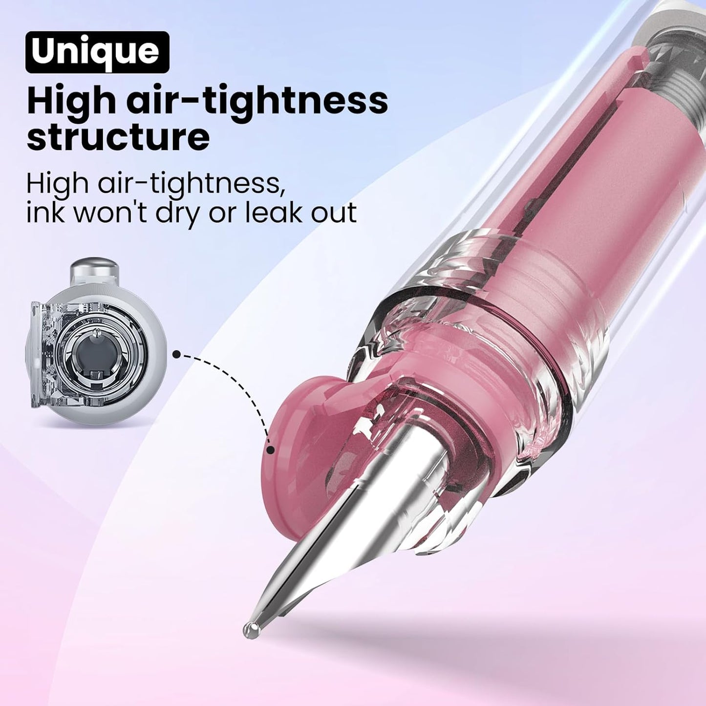 WRITECH Retractable Fountain Pen Set: Black Ink Fine Nib, 5 Refillable Ink Cartridges Included, No Leaking Smooth Writing for Calligraphy Journaling Gift (Pink)