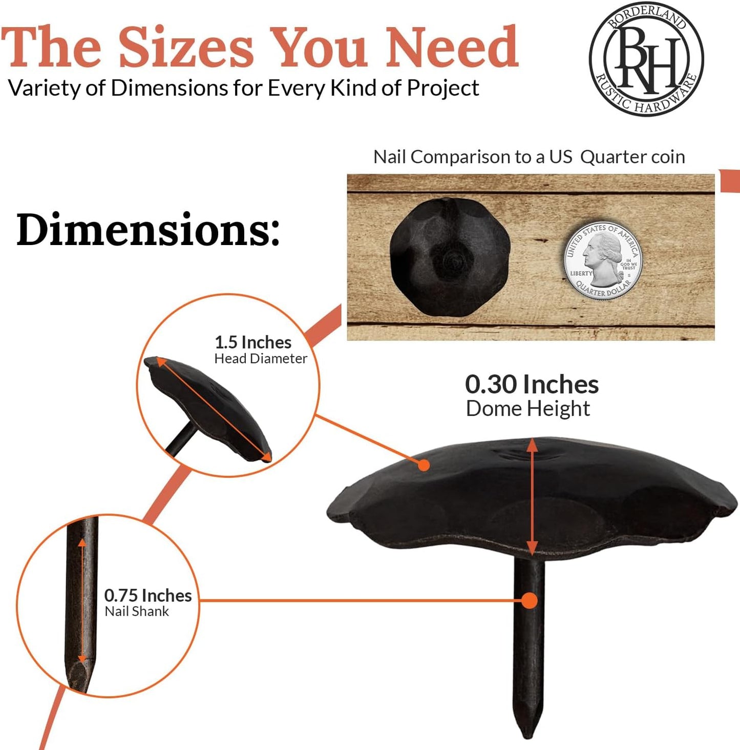 50 Pack 1.5" Round Head Iron Clavos Decorative Nails – Sealed Unfinished – Handmade Rustic Round Fasteners for Farmhouse Shutters, Faux Wood, Barn Doors, Shutters, Gates – Ornamental Wood Accent