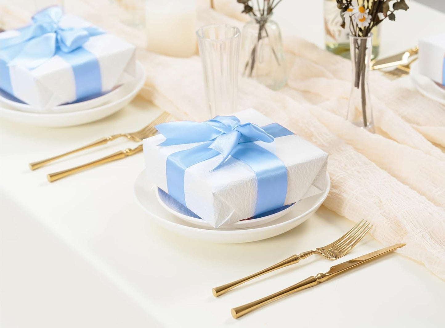 Baby Blue Satin Ribbon 1-1/2 Inch x 50 Yards Double-Faced Ribbons for Gift Wrapping Flower Bouquet Wedding Paper Bows Invitations Crafts