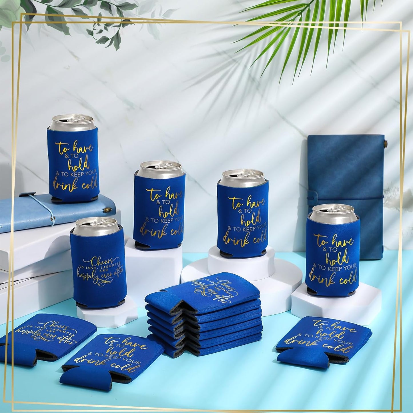 50 Pieces Wedding Can Cooler Bulk Engagement Party Favors for Guests Cheers to Love Laughter and Happily Ever After Rehearsal Dinner Decorations for Wedding Bridal(Blue,Cute)
