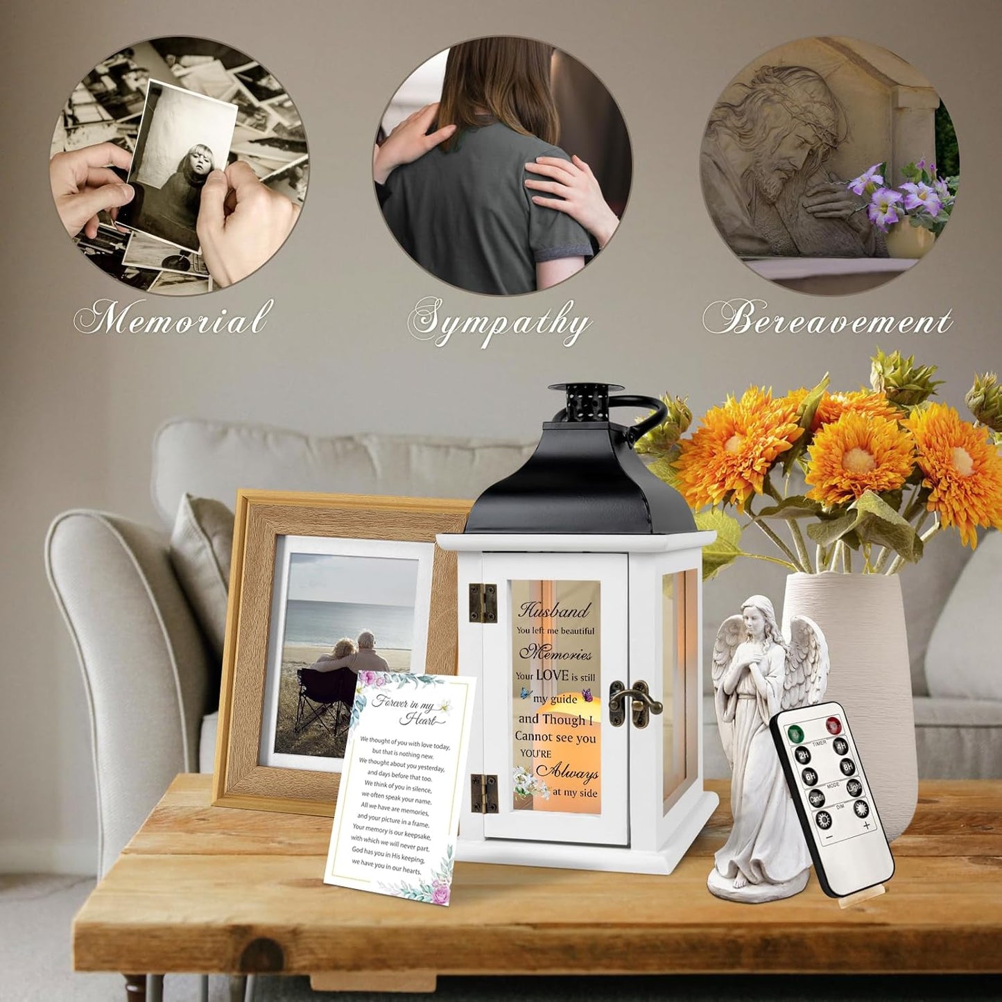 Memorial Gift for Loss of Husband Memorial Lantern for Loss of Husband Sympathy Gift Remembrance Gifts Bereavement Gifts for Loss of Husband with LED Candle