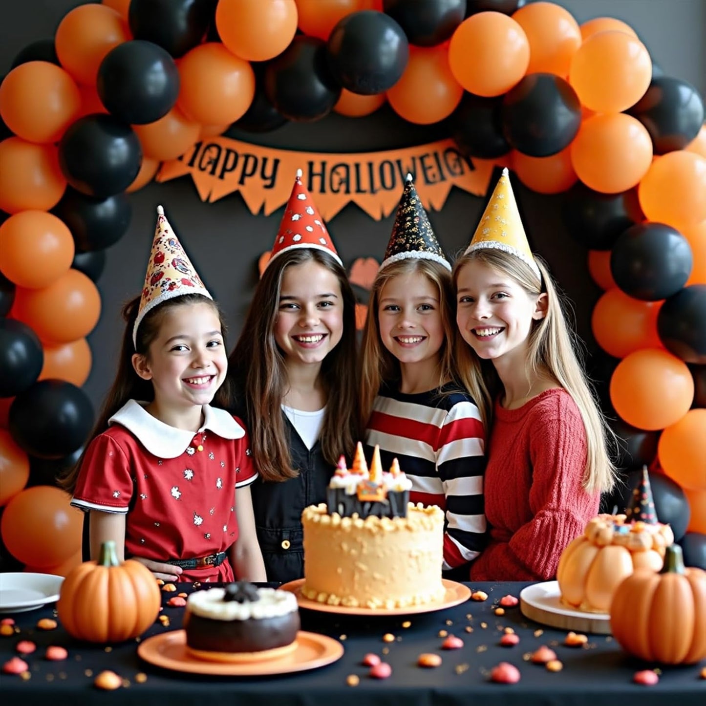 Black and Orange Balloons Garland Arch Kit, 412pcs Black Orange Halloween Balloons with Different Size for Graduation Halloween Harley Davidson Decorations