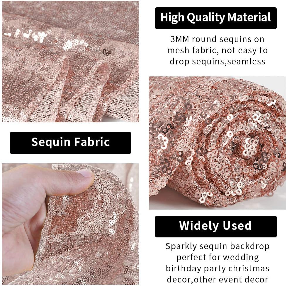 Hahuho Rose Gold Sequin Backdrop Curtain, 4PCS 2FTx8FT Glitter Backdrop Curtain for Parties, Christmas, Wedding, Party Decoration（4 Panels, 2FT x 8FT, Rose Gold