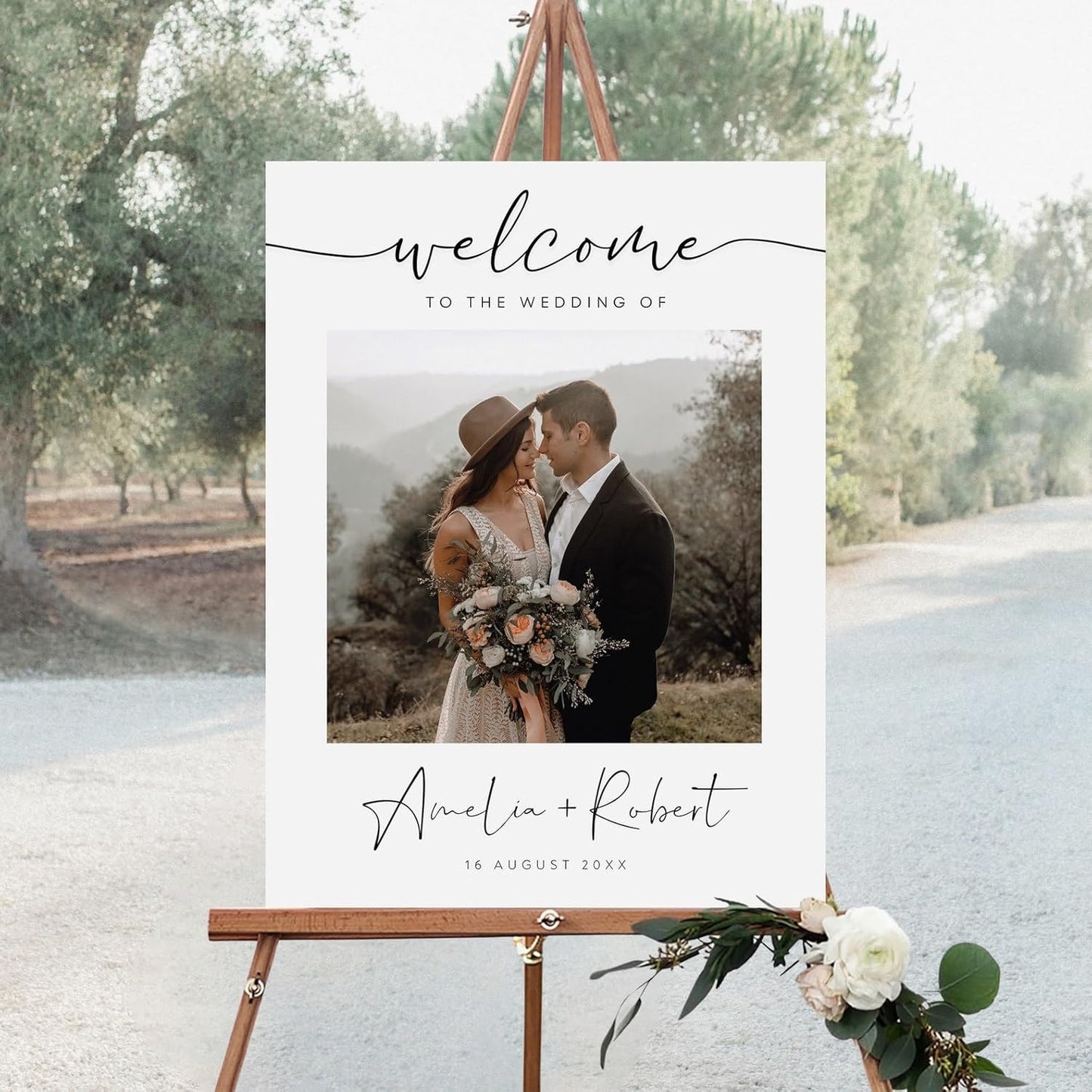 Welcome Wedding Sign Personalized, Modern Photo Wedding Sign Decorations Signage 12" X 18" (Small), 27" (Medium), 36" (Large), Plastic, Modern, Pole Mount, Weather