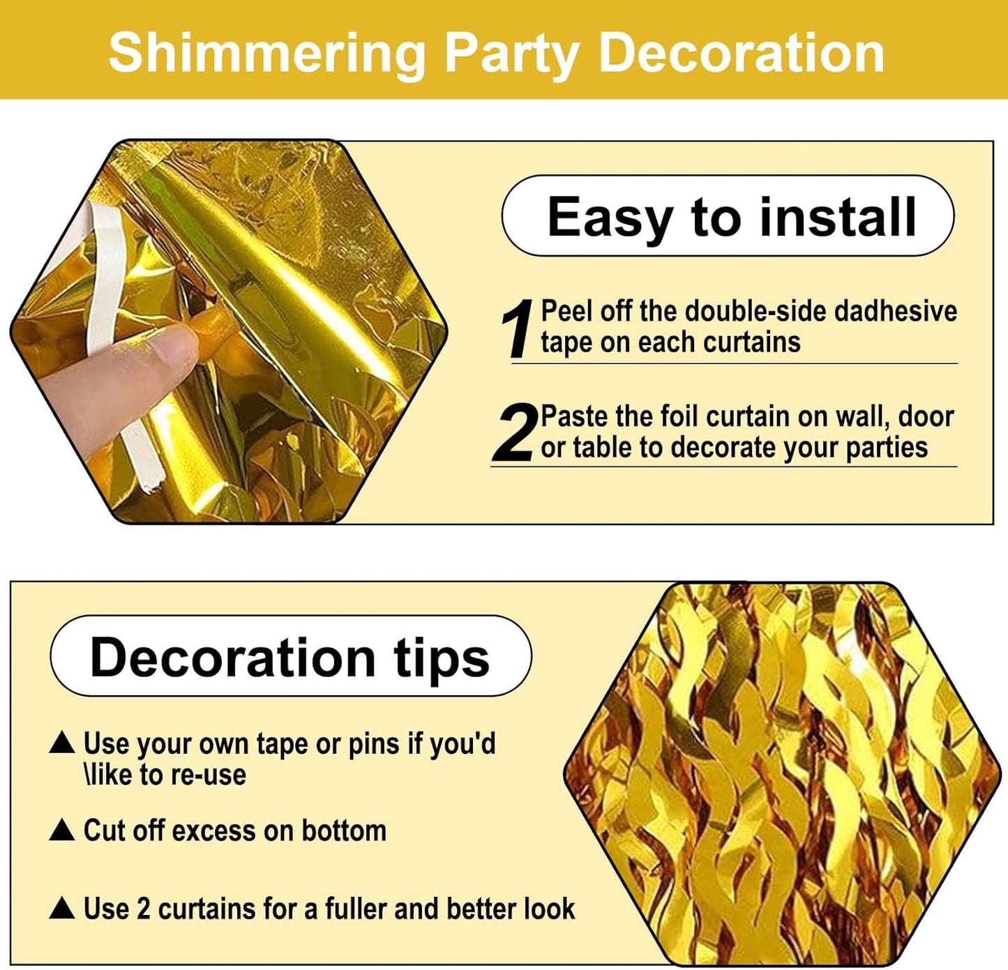 4 Pack Gold Wave Foil Fringe Curtain Backdrop, 3.28Ft x 8.2Ft Metallic Tinsel Foil Fringe Streamer Curtains for Photo Booth, Mother's Day, Easter, Birthday, Wedding Party Decoration