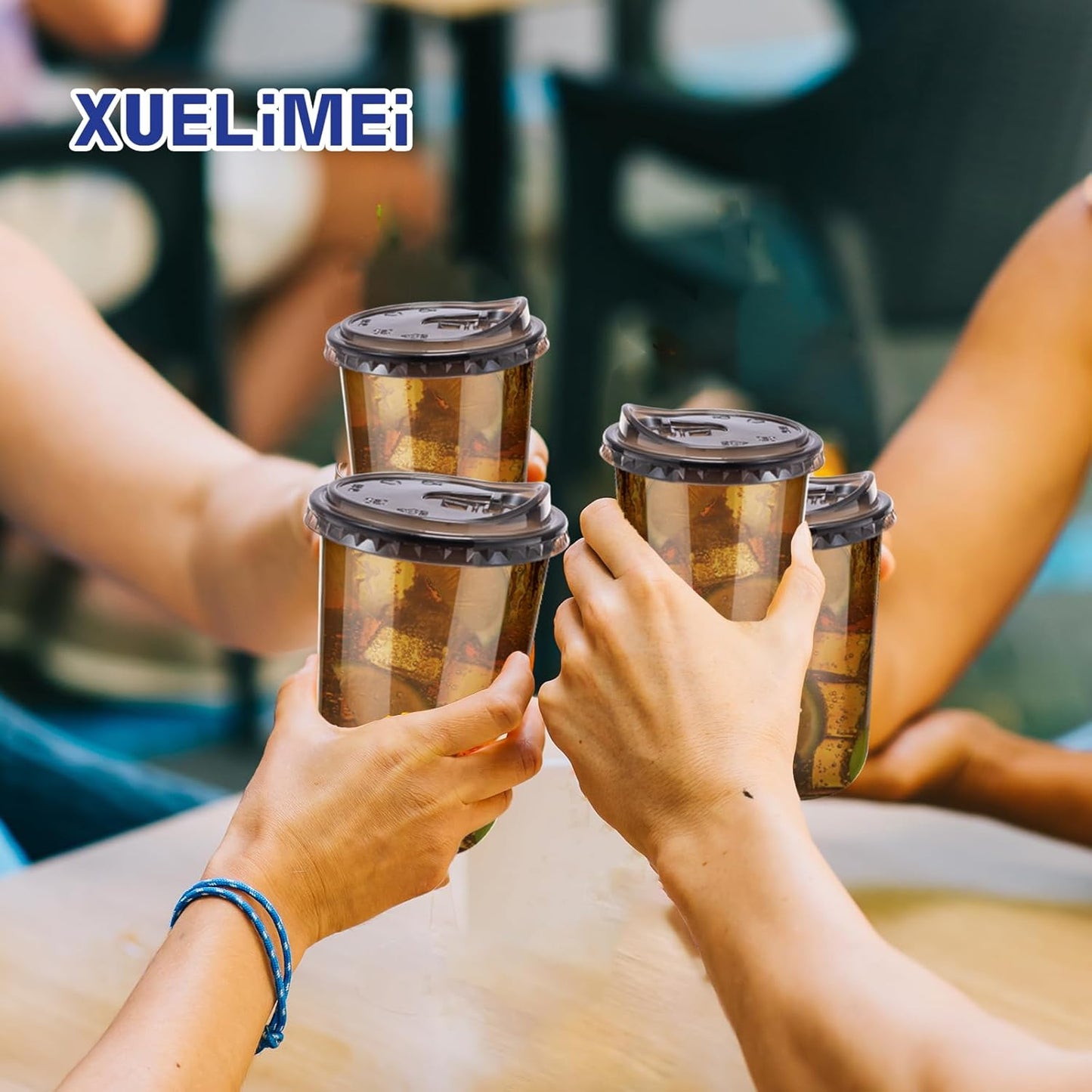 16oz Disposable Stemless Glasses With Strawless Sip Lids,PET Disposable Drinking Cups,Clear Plastic Wine Glasses for Parties Birthday,Wedding,Meeting,Christmas Party Supplies (100, Black)