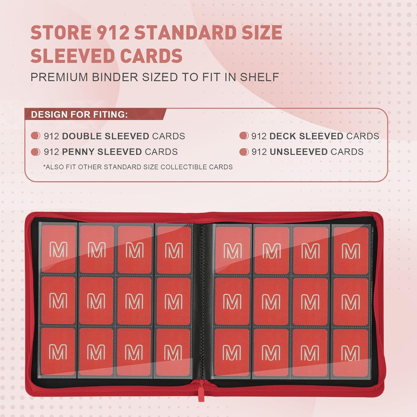 Premium Card Binder 12 Pocket for 720 Pockets Trading Card Binder, PU Zipper Card Collection Album, Sturdy Side-Loading Card Book Holder for MTG, TCG, Game Cards, Sports Cards