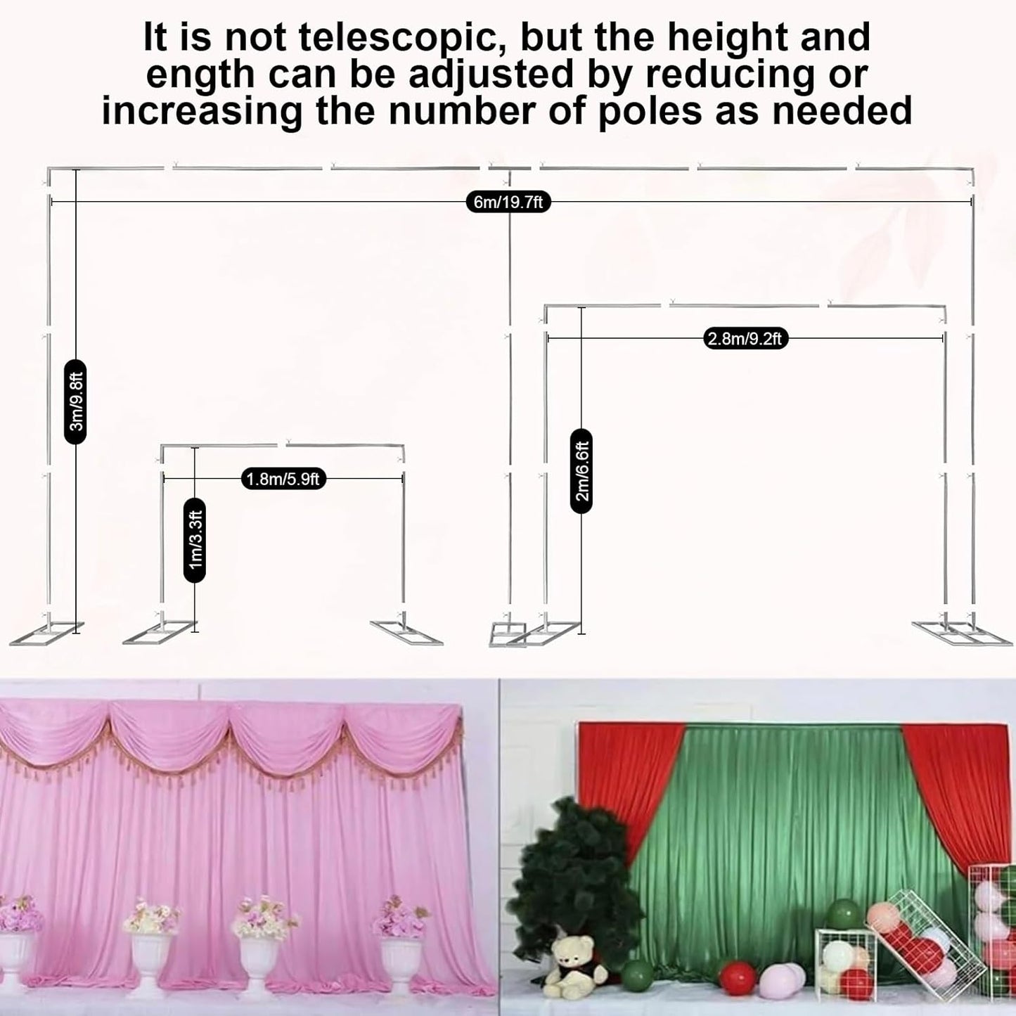 20ftx10ft Backdrop Stand Portable Pipe and Drape Poles Kit for Wedding Parties Curtains Stage Decoration Photography Photo Booth, Metal Curtain Frame Long Background Stand Support System