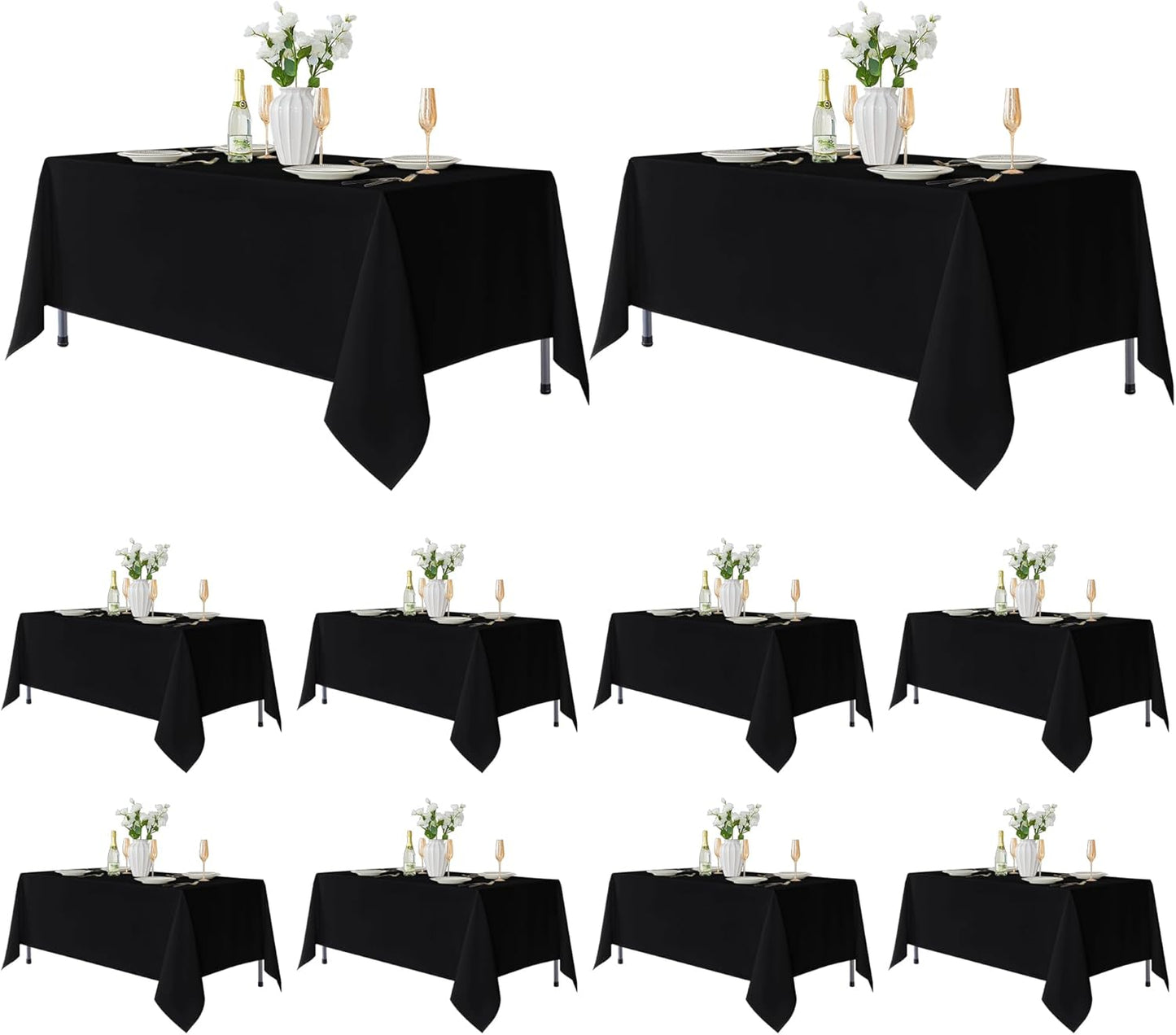 Fitable 10 Pack Rectangle Tablecloths: Stain Resistant Wrinkle Free Fabric Table Clothes, Washable Reusable Polyester Table Covers for Wedding Party Birthday Banquet Reception(Black, 70x120 Inch)
