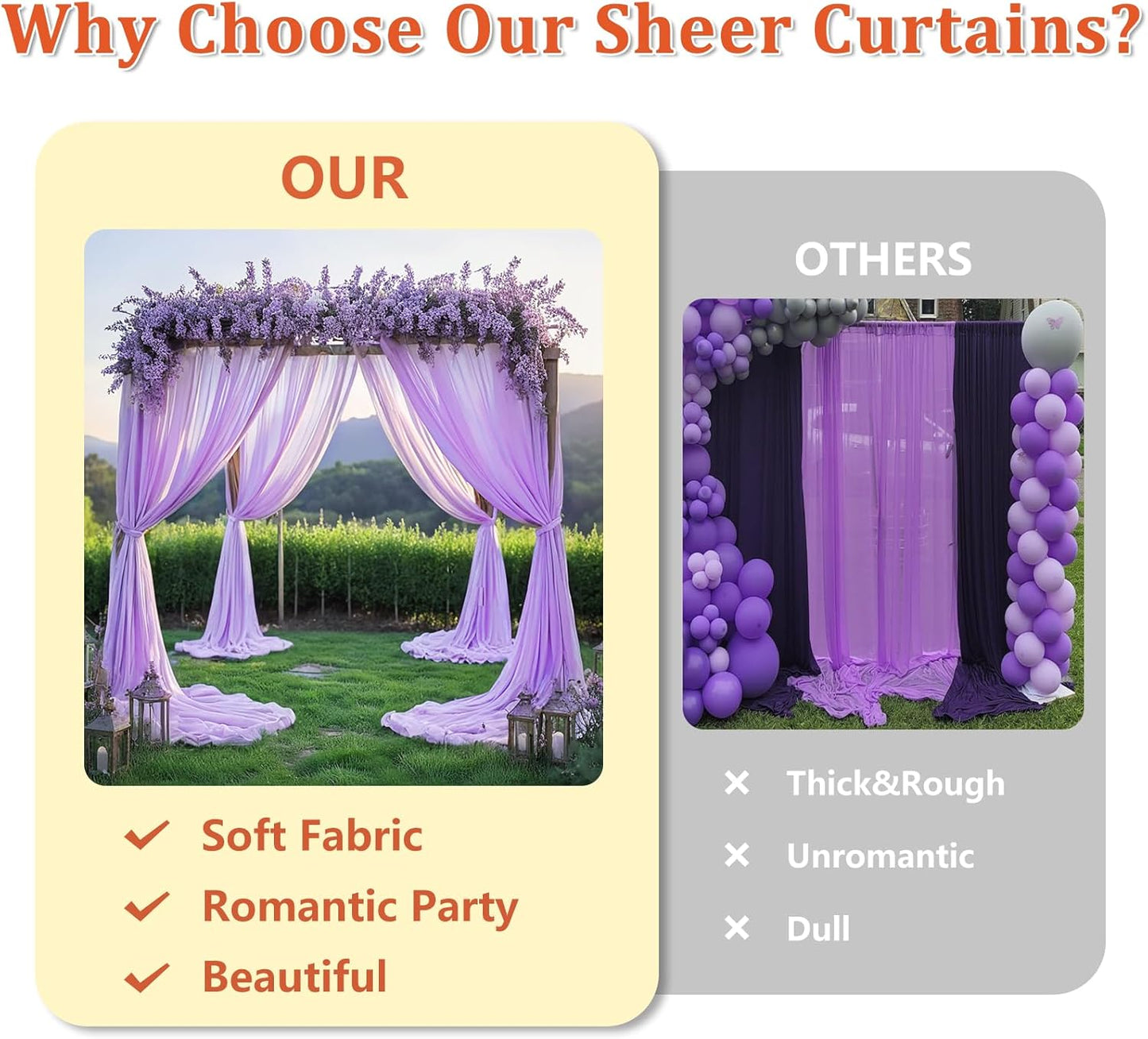 DUOBAO Chiffon Backdrop Curtain-2 Panels 29x96-Inch Wedding Backdrops Drapes Lavender Sheer Curtain Panels Tulle Drape Chiffon Fabric Photography Background for Party (29''x96''x2pcs, Lavender)