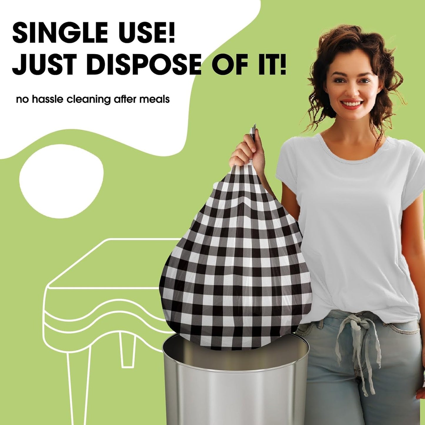 Pureegg Plastic Table Cloth Disposable 10 Pack, 54 x 108 Inch Table Cloths, Party, Picnic, Decorative Gingham Tablecloths, Rectangle, Black and White Checkered Cover, Leakproof & Sturdy, Black Plaid