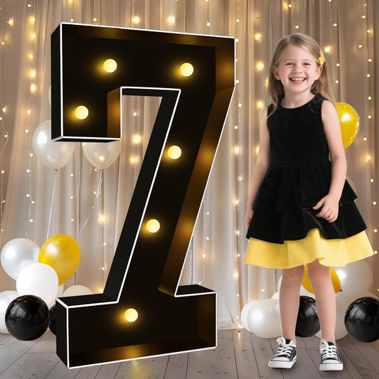 Pooqla 3FT Marquee Light Up Numbers, Black Lighted Party Decor for her him Women Men, Giant Mosaic Light Up Numbers for 7th 17th 70th Birthday Anniversary Decoration, Number 7