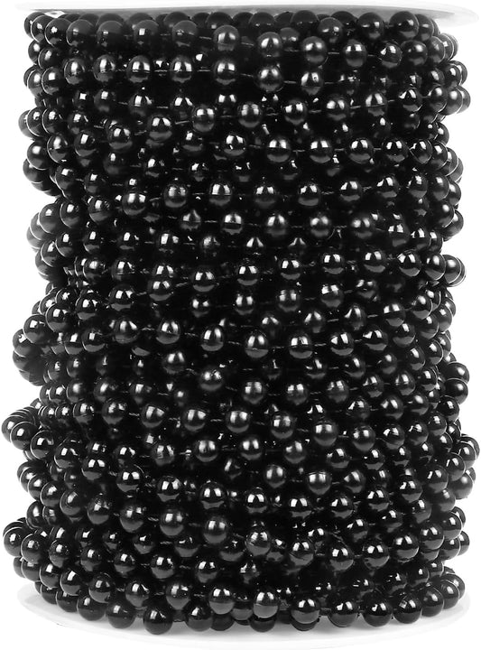 [76.7 Feet] Black Beads Garland, 6MM 25.5 Yards Black Faux Pearl Beads String Roll Bulk for DIY Craft, Wedding, Party, Festival Decoration