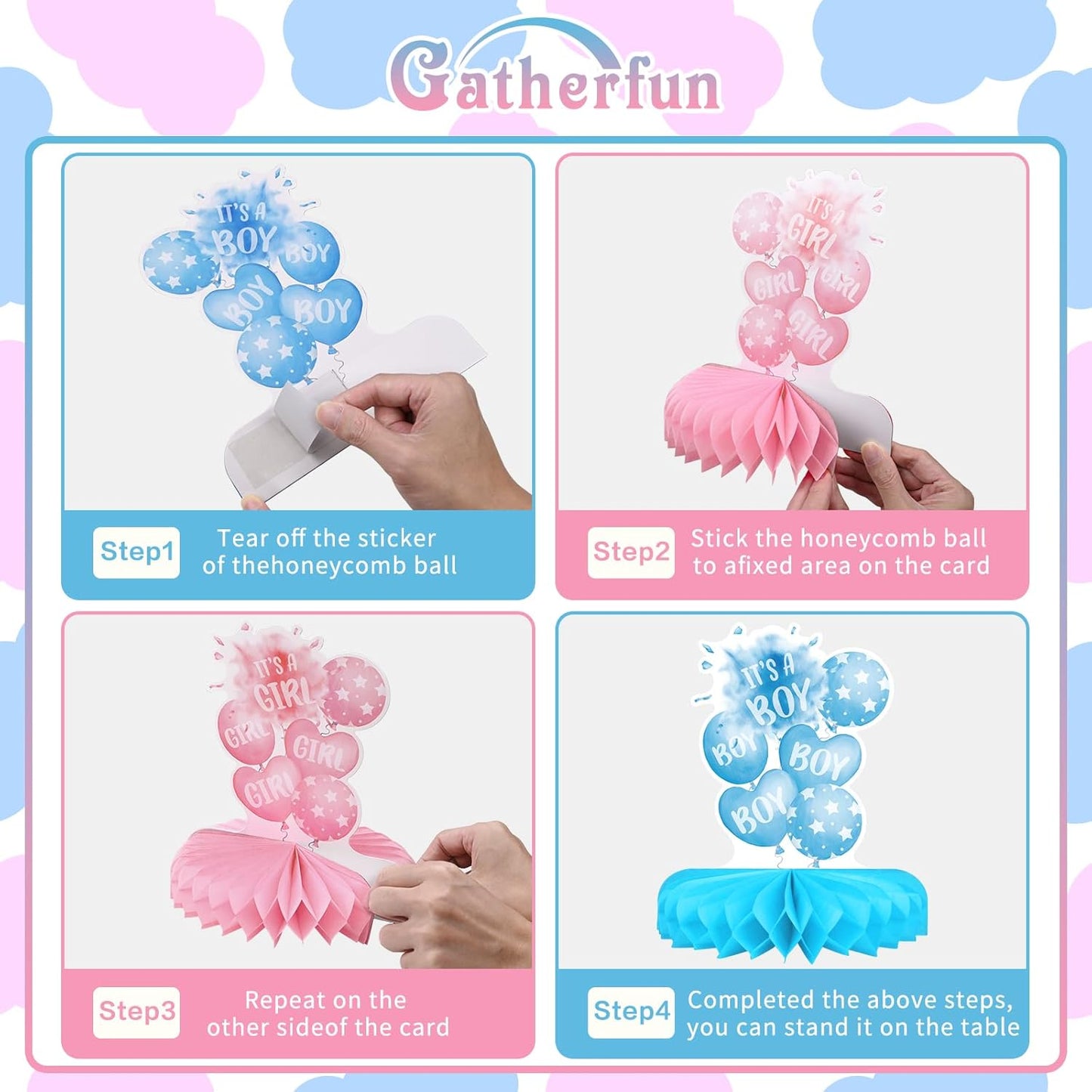 Gender Reveal Decoration Set - Includes Baby Reveal Table Decorations with Honeycomb Centerpiece for Boy or Girl Baby Shower Party Decoration