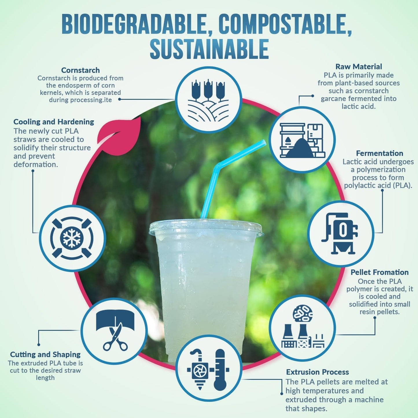 Weemium Compostable Straws Disposable 300 Pack | 100% Plant-Based Plastic-free, Disposable and Biodegradable | Flexible Colorful Drinking Straws are Best Alternative to Plastic