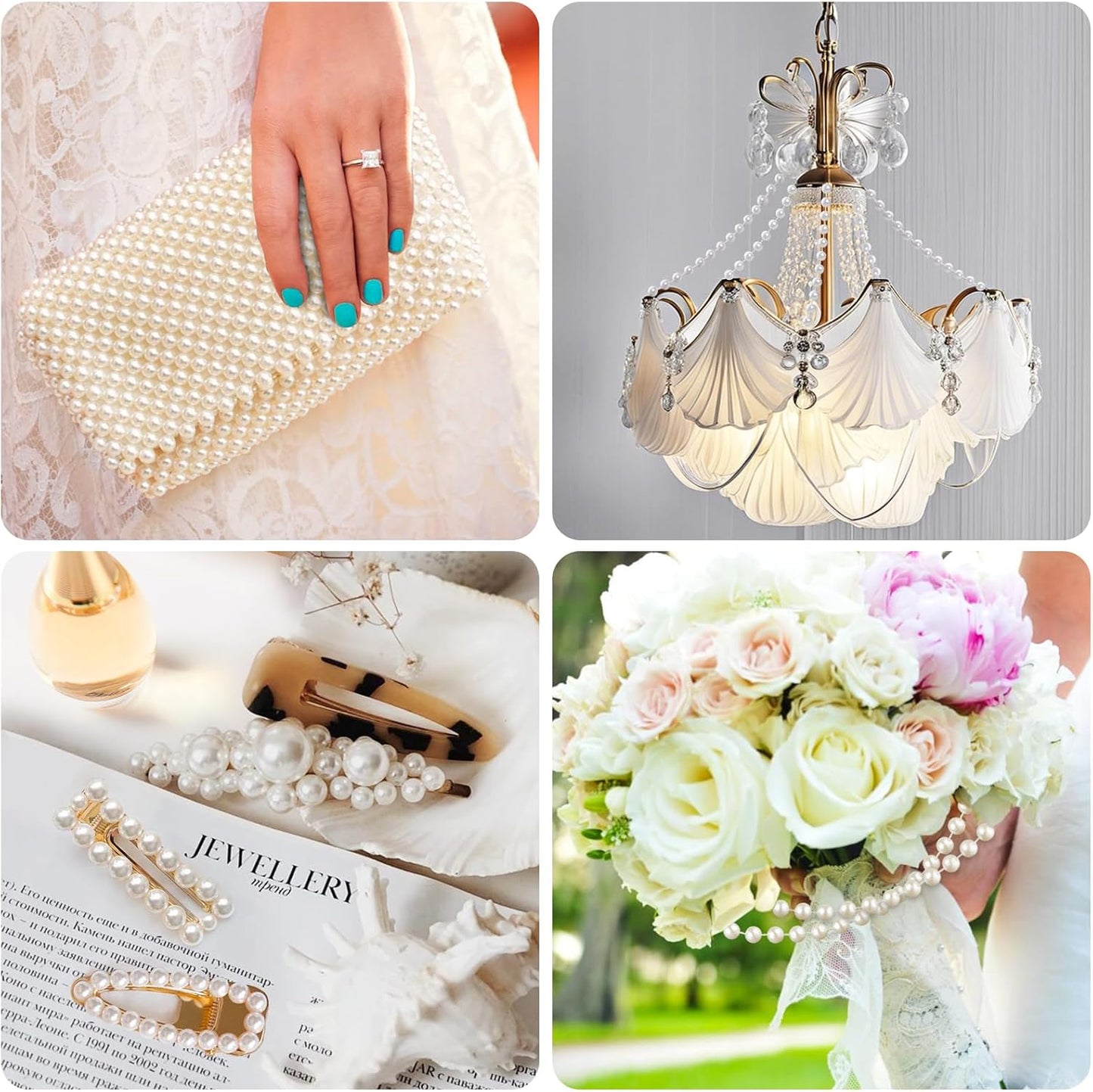 48 Feet Faux Pearl Beads Garland 8mm Craft String Pearls for Wedding Centerpiece Christmas Tree and Flowers Decoration DIY (White)