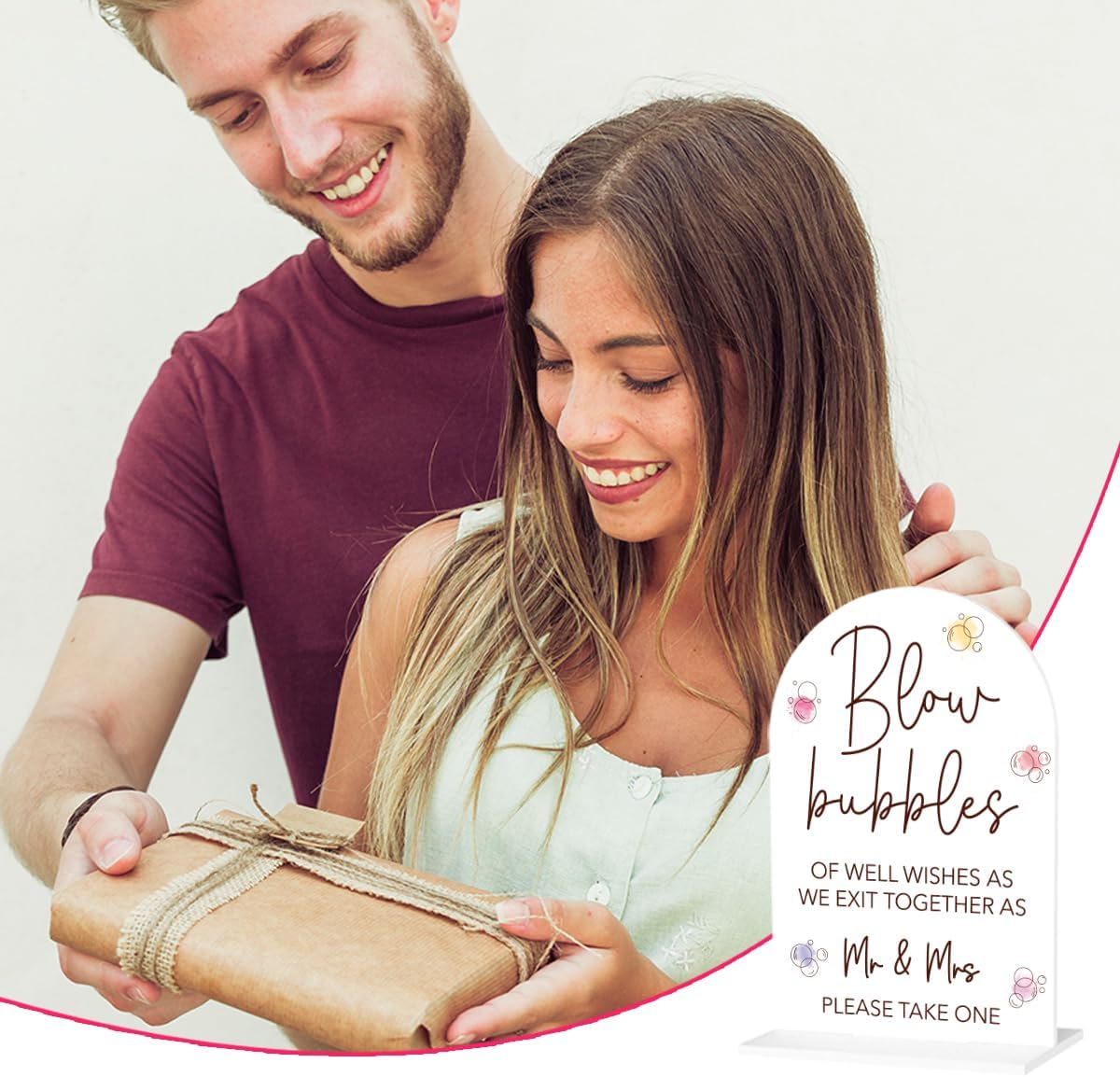 Wedding Bubbles Sign Bubbles for Wedding Send off Reception Decor Acrylic Arch Wedding Bridal Shower Baby Shower Welcome Table Signs for Ceremony and Reception Decor 7 x 5 Inches