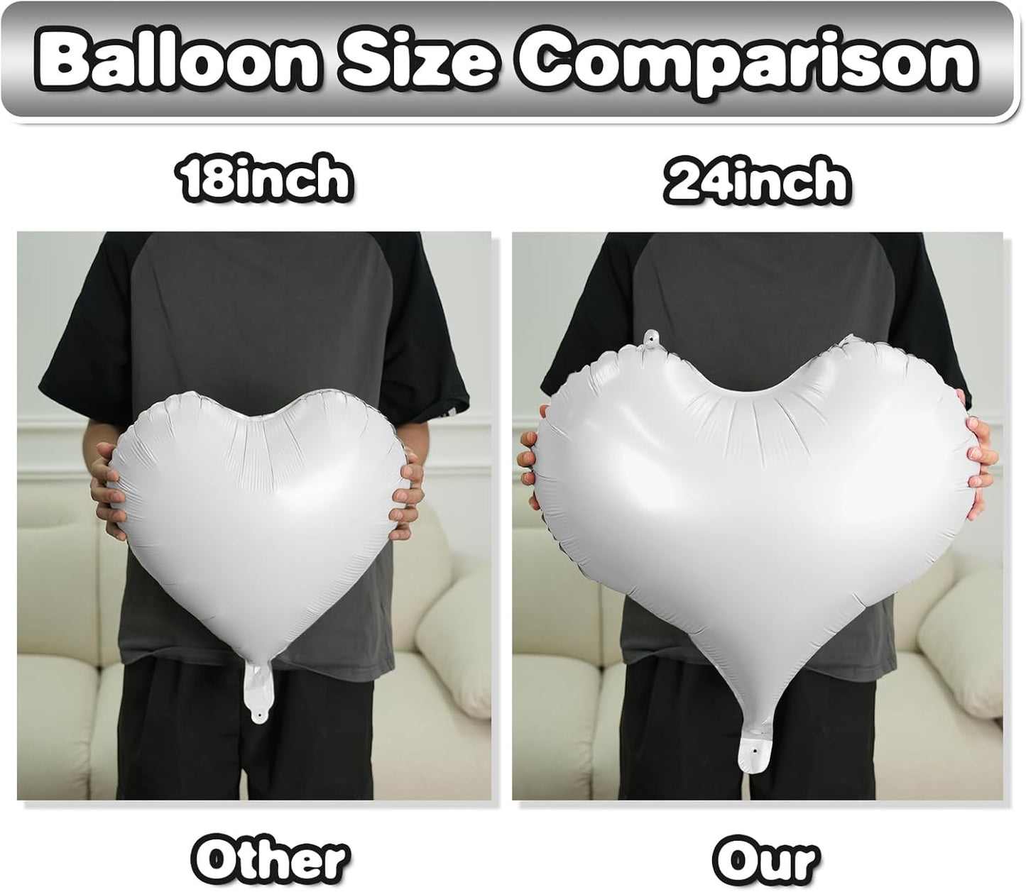 White Heart Balloons,24Inch Large White Heart Foil Balloons for Valentine's Day Birthday Wedding Baby Shower Anniversary Party Decorations