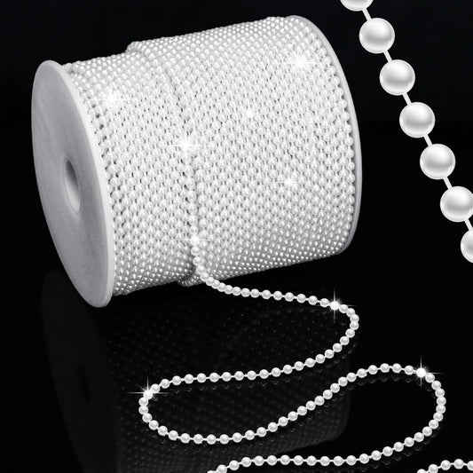 99 Feet 3mm Pearl Strings for Crafts, Artificial Pearl Beaded Garland Trim Chain Strands for Wedding Centerpieces Party Decoration Christmas Tree Garland, White