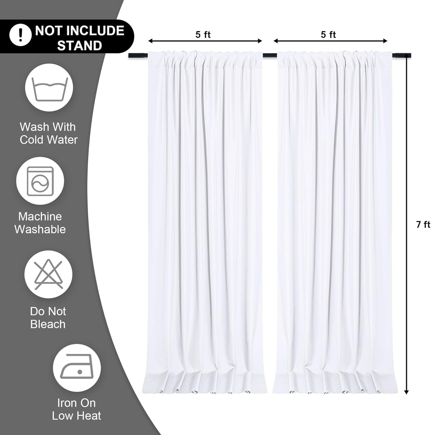 DWCN 10x7 FT White Backdrop Curtains for Parties, Photography Backdrop Drapes with Rod Pockets for Wedding Decorations Stage Birthday Family Gatherings, 2 Panels 5ft x 7ft