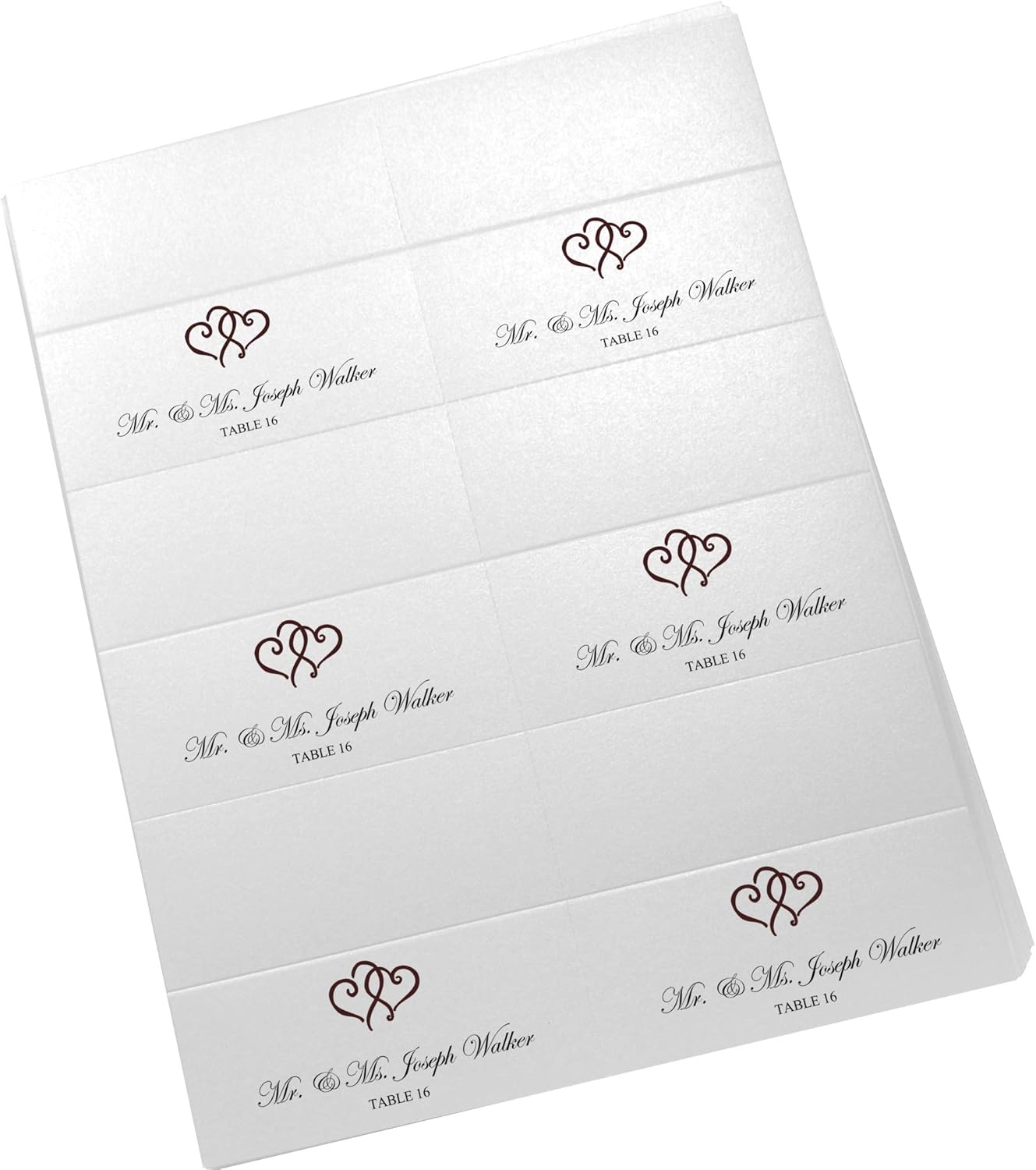 Linked Hearts Printable Place Cards, Chocolate (Choose Color), Set of 150 (25 Sheets), Laser & Inkjet Printers - Wedding, Party, Dinner, and Special Events - Made in the USA