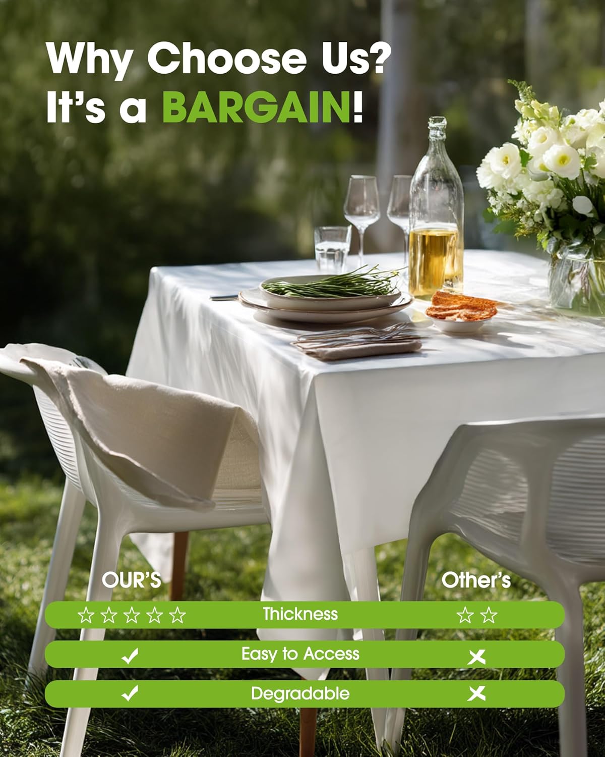 Pureegg Plastic Table Cloth Disposable 10 Pack, 54 x 72 Inch Table Cloths, Party, Picnic, Wedding, Decorative Tablecloths, Rectangle, White Plastic Cover, Leakproof & Sturdy, White