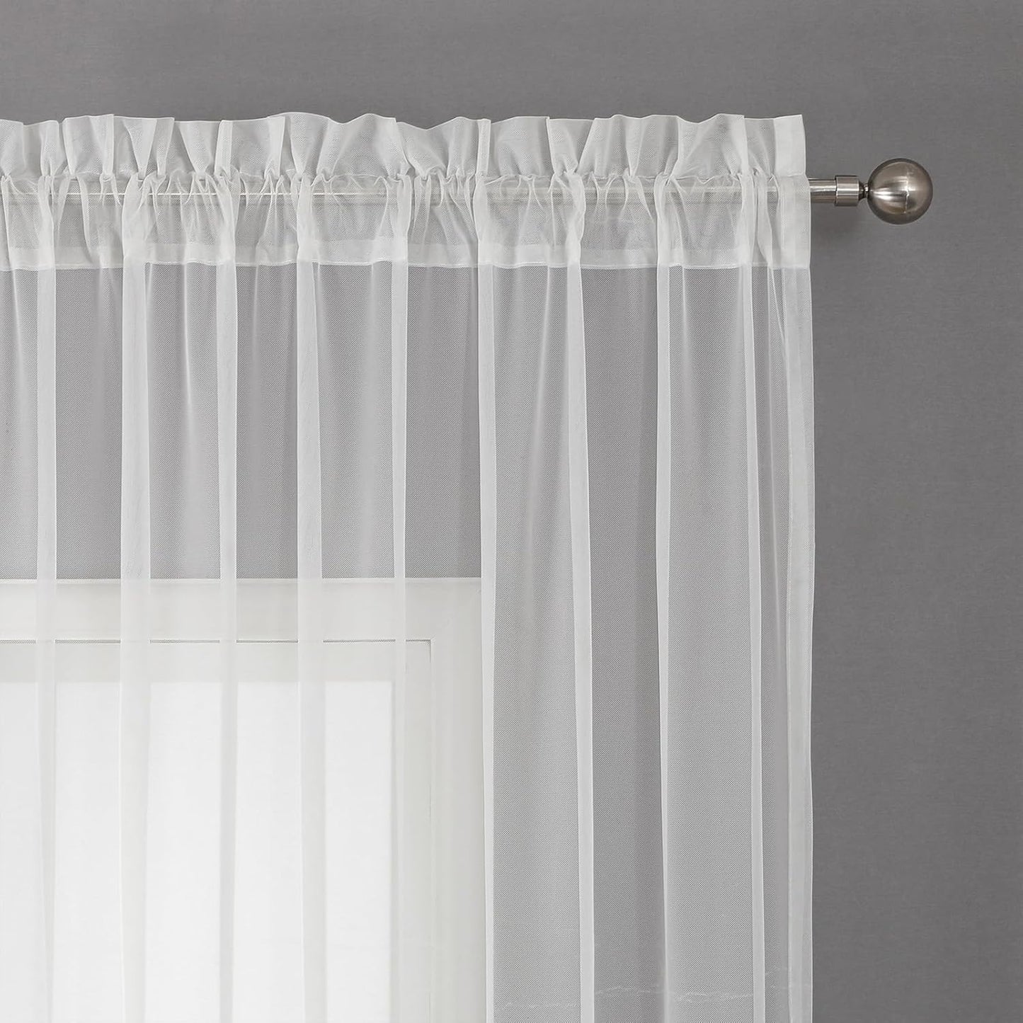 VISIONTEX White Sheer Voile Curtains, Decorative White Embossed European Rod Pocket Window Drapes for Home Kitchen, Living Room and Bedroom 54 x 63 Inch, Set of 2 Curtain Panels