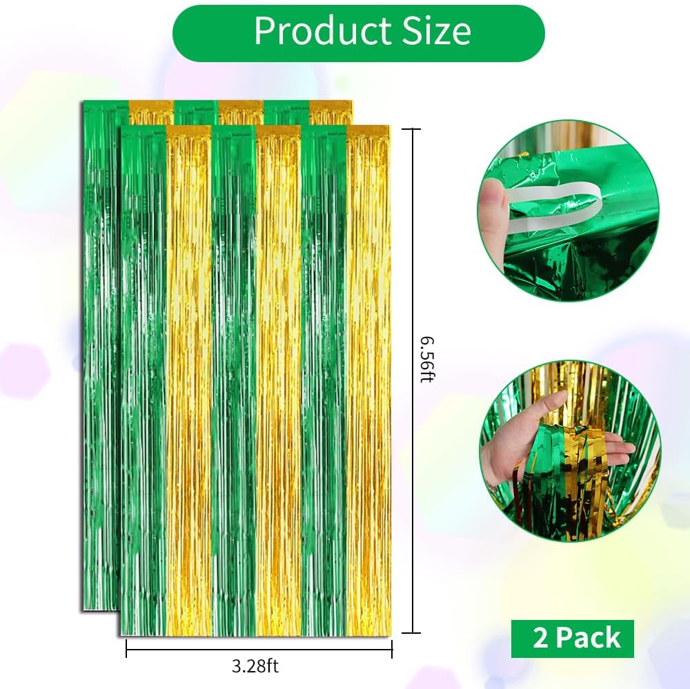 BEISHIDA 2Pcs Green Gold Door Streamers Congrats Grade 2025 Decoration Backdrop Foil Fringe Tinsel Party Streamers Curtains Backdrops for Birthday 2025 Graduation St Patrick's Day (3.28 ft x 6.56 ft)