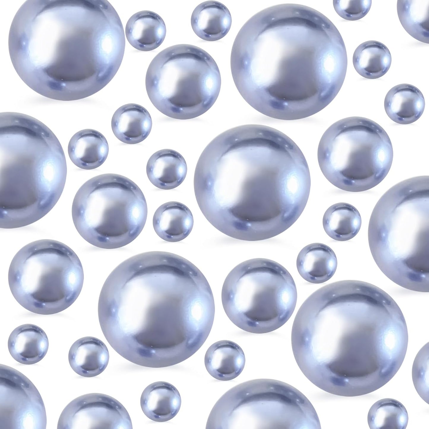 260Pcs Greyblue Glossy Beads for Centerpiece Decor, Artifical Pearls Vase Filler, Makeup Brush Beads, No Hole Round Pearl Beads for Wedding Birthday Christmas Party Home Decor(18mm 14mm 6mm)