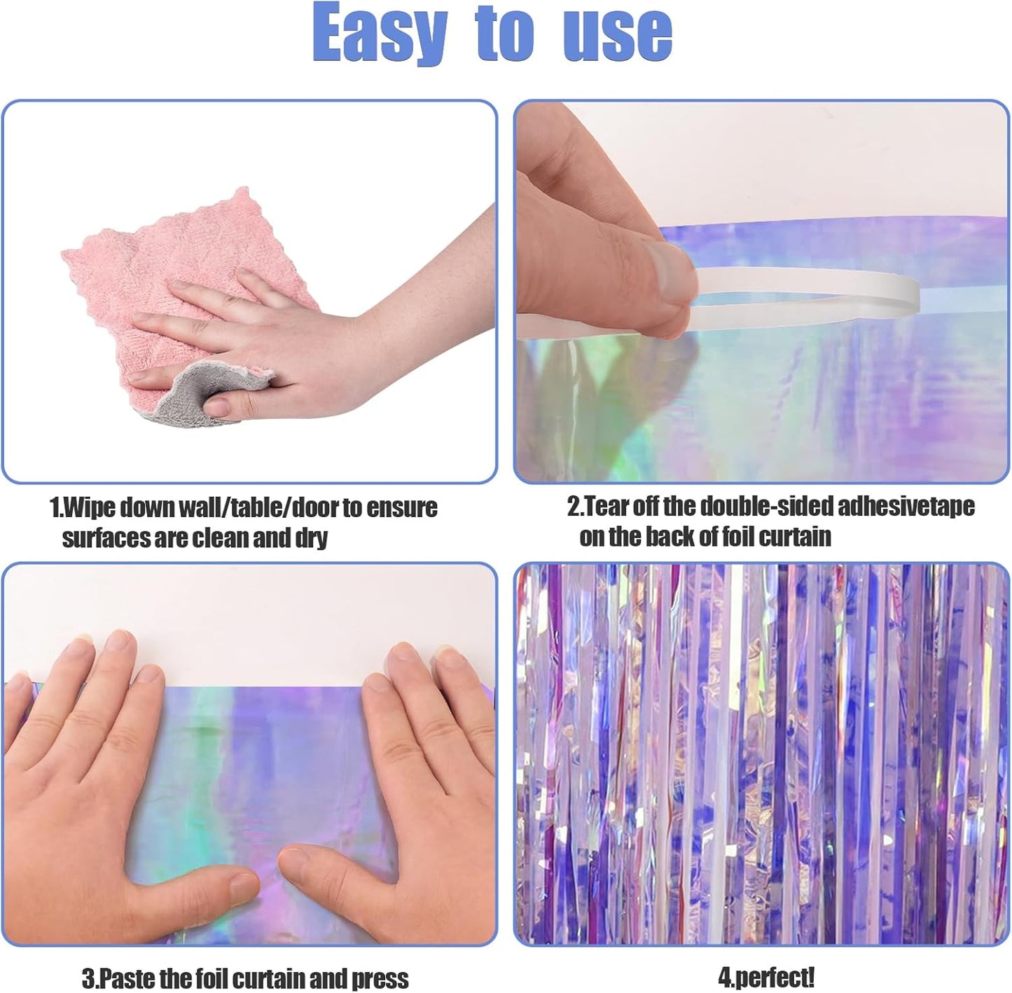 CANREVEL 2 Pack 3.2x6.5 Feet Iridescent Foil Fringe Backdrop Curtains, Clear Purple Tinsel Photo Booth Props Streamers Party Decorations for Birthdays Graduation, Mermaid, Halloween, Disco Party