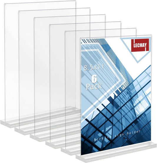 Acrylic Sign Holder, 8.5 x 11 inches Clear Table Menu Display Stand Desktop Display Stand Paper Holder Table Top Sign Holder Suitable for Restaurants, Office, Home, Store (6 pcs)
