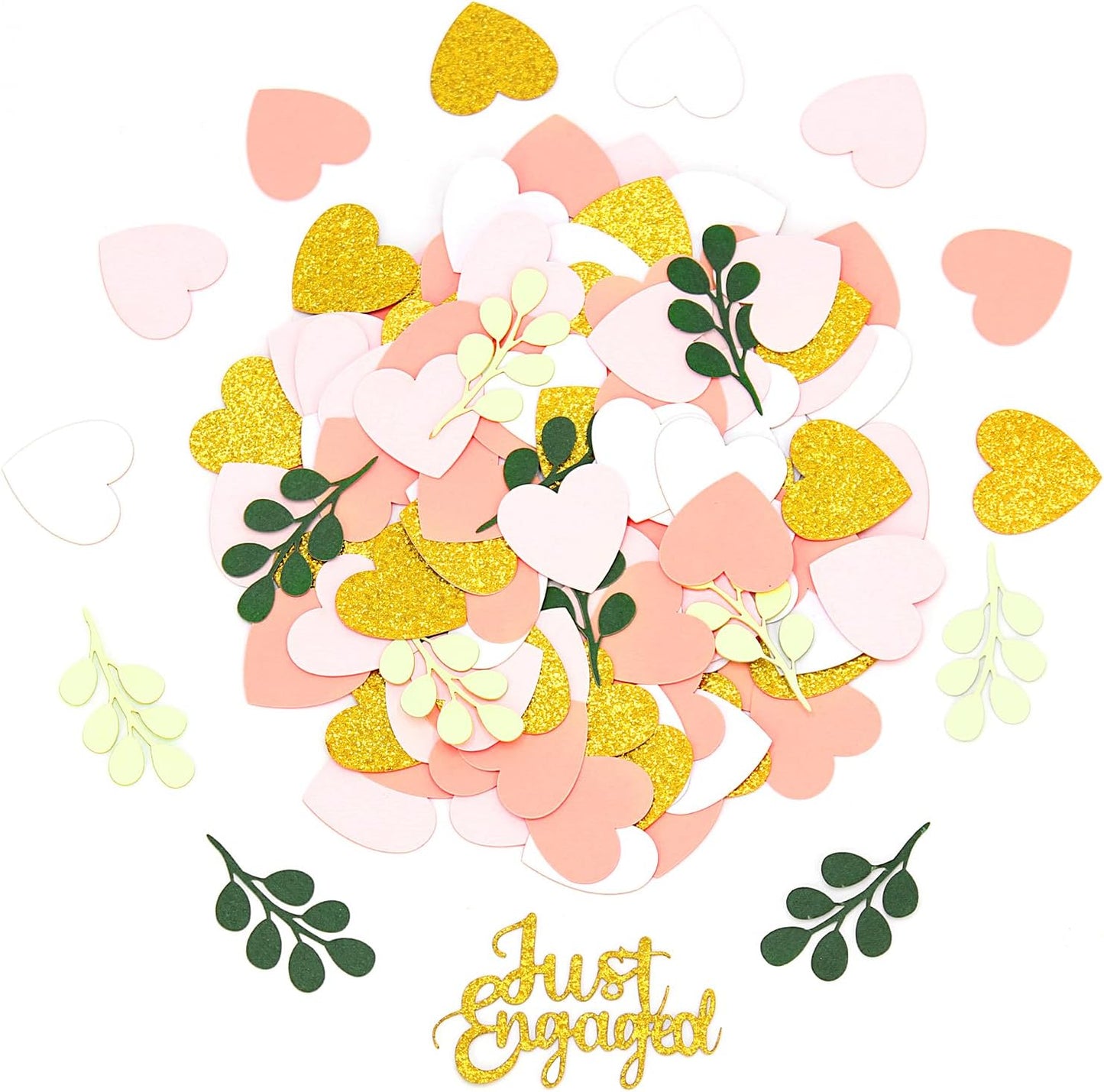 200PC Engagement Confetti for Engagement Party Decorations Sage Green and Pink Gold Heart Just Engaged Table Confetti for Wedding Shower Bachelorette Party Decorations