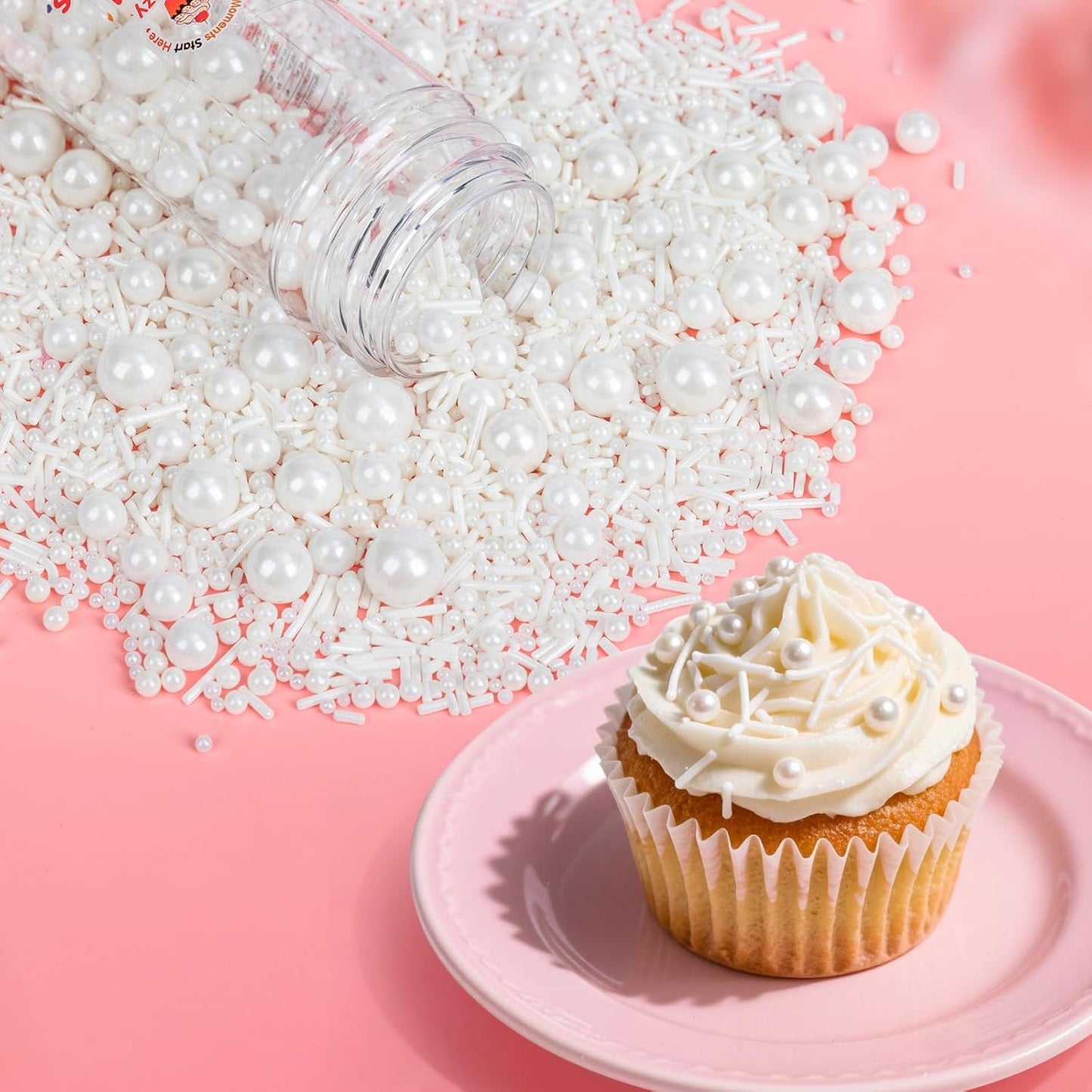 Edible White Sprinkles for Cake Decorating,Edible Pearl Jimmies Sugar Mix Size 130g/4.58oz,Baking Candy Decorations,Cupcake Toppers,Cookie Donuts Ice Cream Dessert Decorating,Wedding Birthday Party Valentines Christmas Supplies