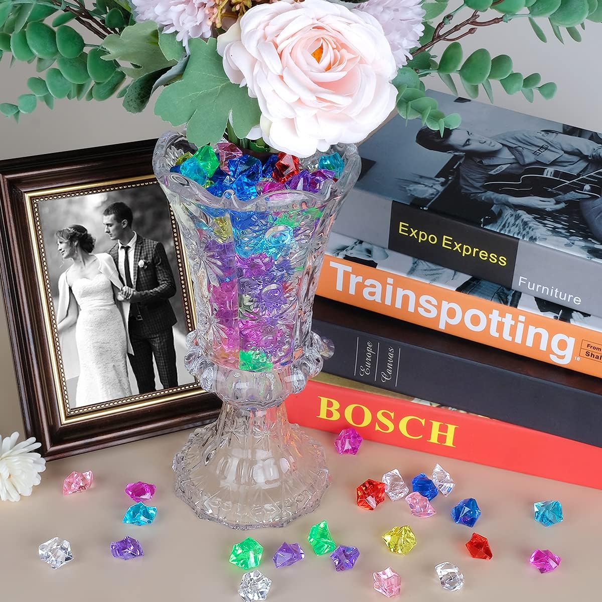 Acrylic Crushed Ice Rocks, Babenest 150 PCS Fake Crystals Plastic Ice Cubes Diamonds Gems for Vase Fillers, Home Decoration, Table Scatter, Event, Wedding, Arts & Crafts (Multicolor)